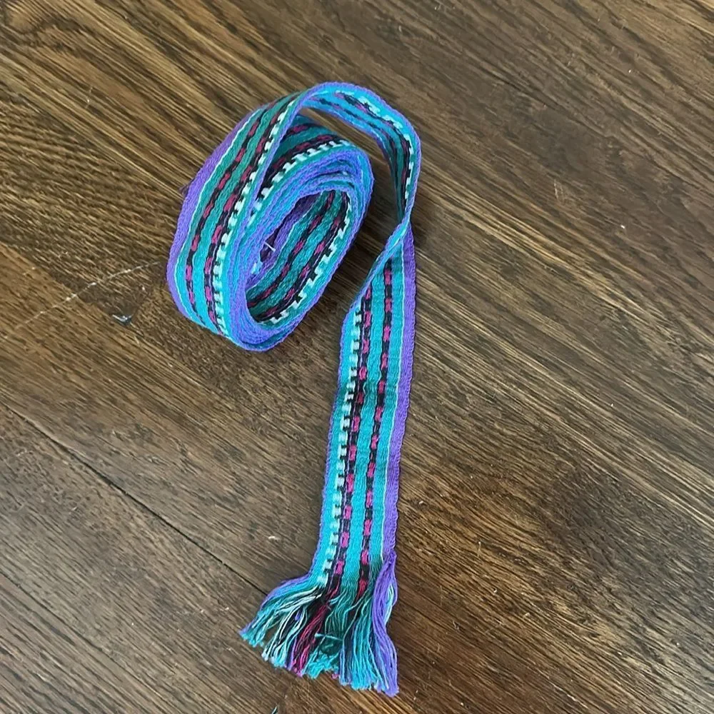 Vintage Boho Festival Striped Multicolor‎ Woven Belt with Fringe Ends